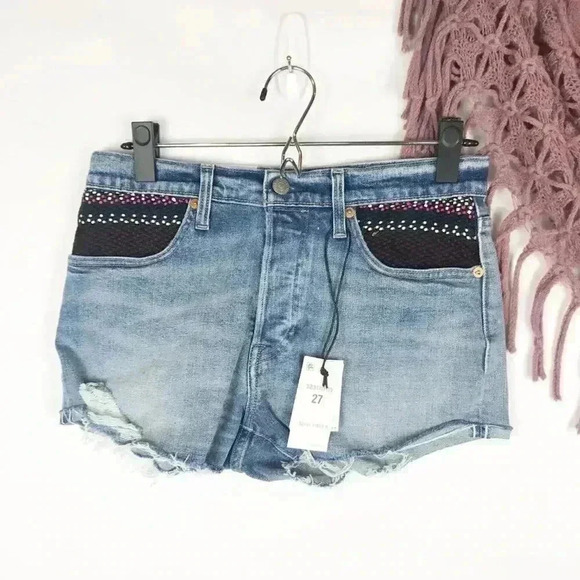 Levi's LMC 501‎ High Rise Shorts Patched Sky - Picture 5 of 7